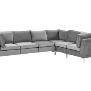 Left Hand 6 Seater Modular Velours Corner Sofa Grey EVJA