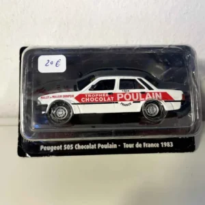 Peugeot 505 blanche et rouge Chocolat POULAIN du tour de France de 1983 avec Revêtement imperméable