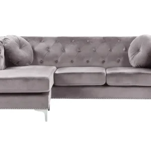 Professionnel Right Hand En velours Corner Sofa Grey FLEN