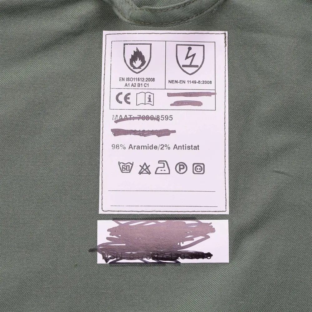 Protection thermique Combinaison militaire néerlandaise originale en mélange d'aramide résistant au feu Olive