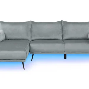 Right Hand Velours Corner Sofa LED Grey VARDE