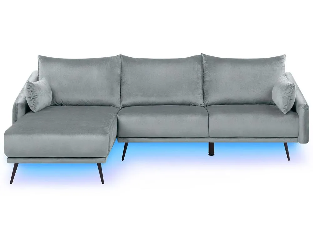 Right Hand Velours Corner Sofa LED Grey VARDE