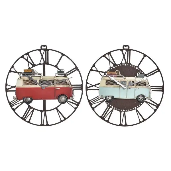 Set Two Vieux Red and Sky Blue Combi Wall Clocks