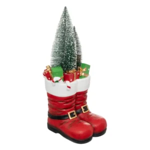 Botte du Père Noël en résine avec déco paquets cadeaux et sapins 24 x 22 x H 55 cm