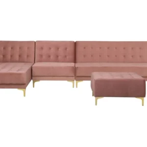 Right Hand Modular Velvet Sofa Ottoman Rose vif ABERDEEN