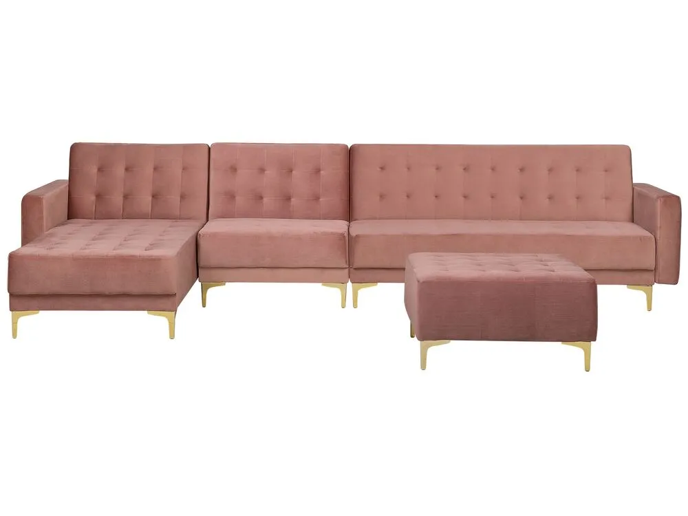 Right Hand Modular Velvet Sofa Ottoman Rose vif ABERDEEN
