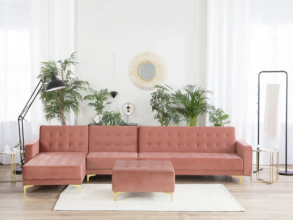 Right Hand Modular Velvet Sofa Ottoman Rose vif ABERDEEN