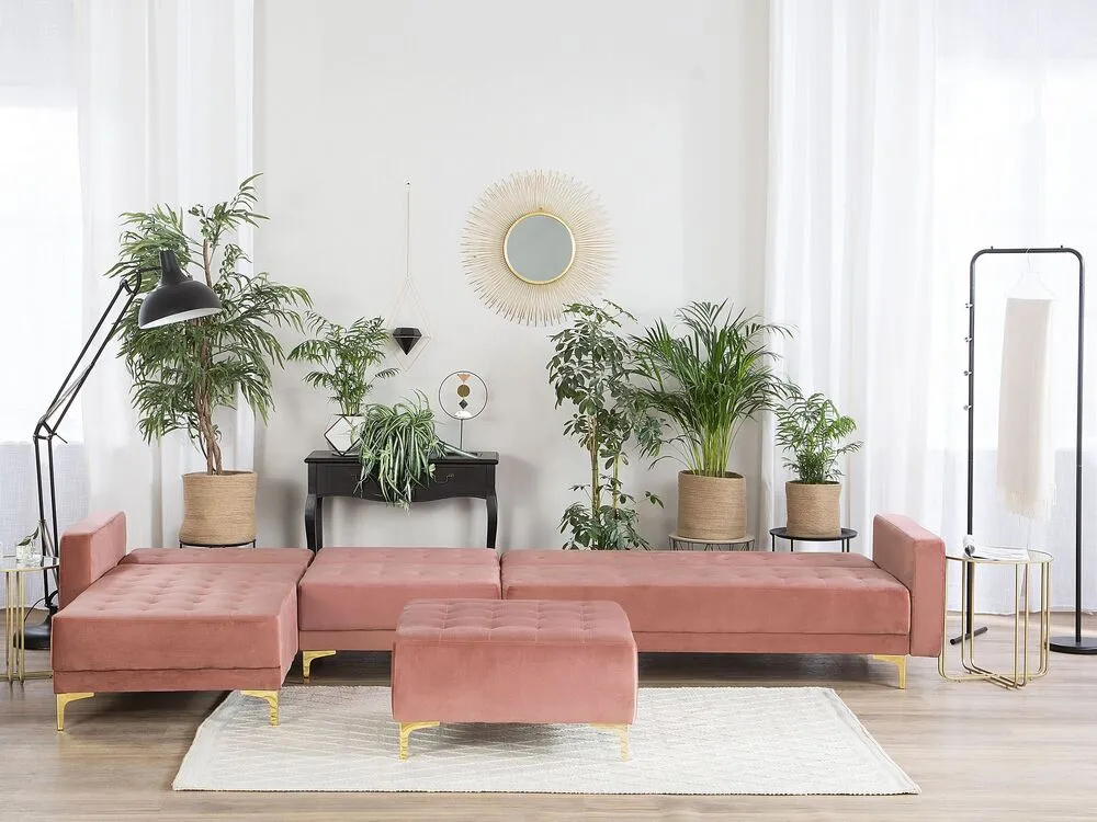 Right Hand Modular Velvet Sofa Ottoman Rose vif ABERDEEN