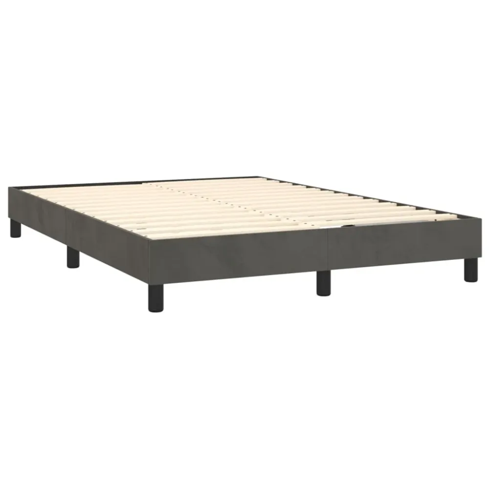 Sommier à lattes sur pieds cadre de lit 140x190 cm tissu velours gris noir TDL0207135