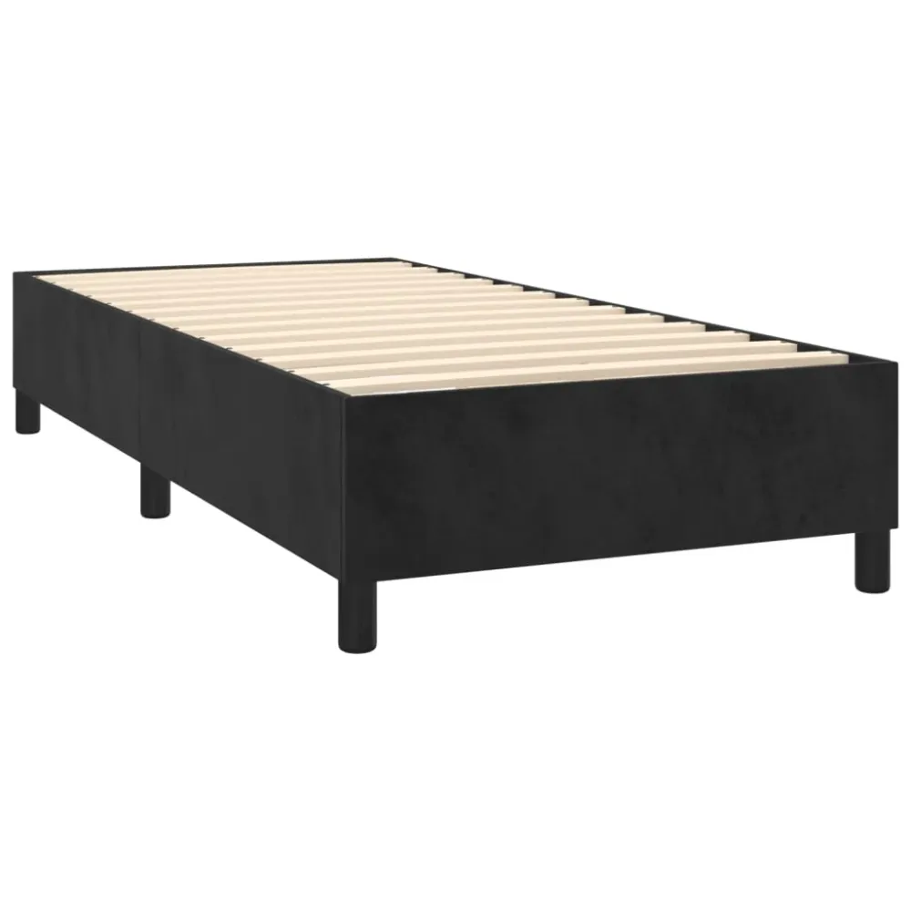 Sommier à lattes sur pieds cadre de lit 90x190 cm tissu velours noir TDL0206972