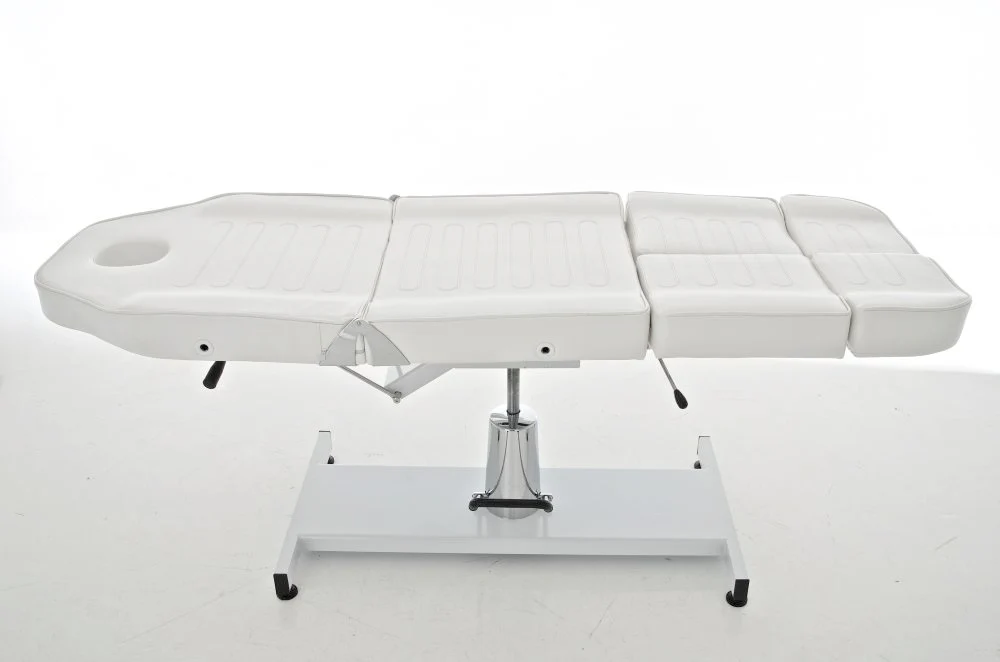 Table d’esthétique hydraulique pivotante soins esthétiques et pédicure repose-pieds divisé similicuir blanc 10_0008214