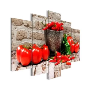 Tableau Nature morte Red Vegetables (5 Parts) Brick Ample : Taille - 200 x 100 cm