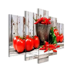 Tableau Nature morte Red Vegetables (5 Parts) Wood Spacieux : Taille - 200 x 100 cm