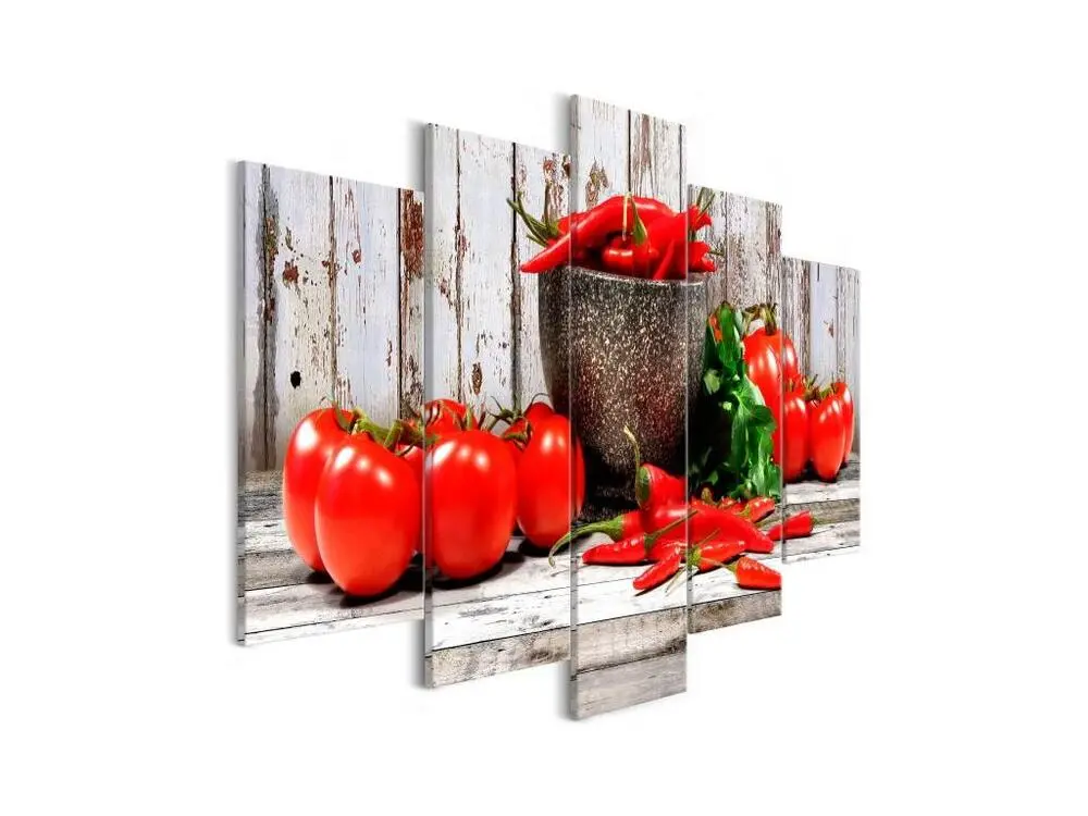 Tableau Nature morte Red Vegetables (5 Parts) Wood Spacieux : Taille - 200 x 100 cm