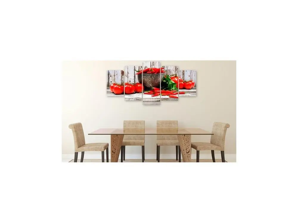 Tableau Nature morte Red Vegetables (5 Parts) Wood Spacieux : Taille - 200 x 100 cm