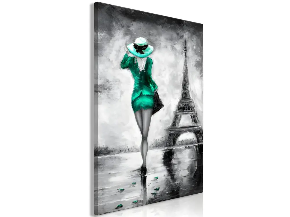 Tableau Personnages Parisian Woman (1 Part) Vertical Green : Taille - 40 x 60 cm