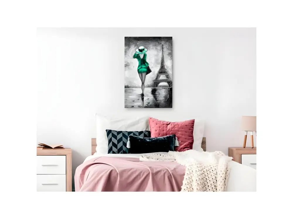 Tableau Personnages Parisian Woman (1 Part) Vertical Green : Taille - 40 x 60 cm