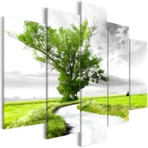 Tableau Tree near Road (5 Parts) Vert êt : Taille - 200 x 100 cm