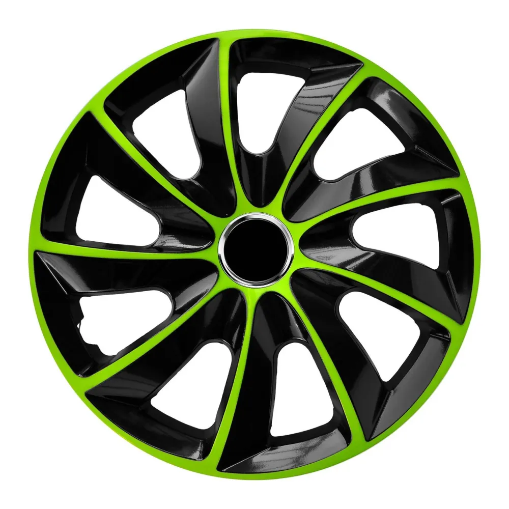 Enjoliveurs de roue - set achevé de 4 pièces - NRM STIG EXTRA - noir et vert - 15" pouces