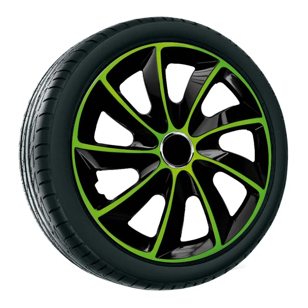 Enjoliveurs de roue - set achevé de 4 pièces - NRM STIG EXTRA - noir et vert - 15" pouces