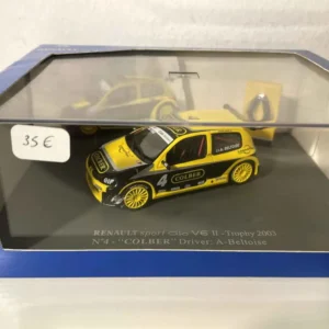 Renault Sport Clio V6 II jaune et noire numéro 4 - Trophy 2003 (coffret boite rectangle) en jaune ambré