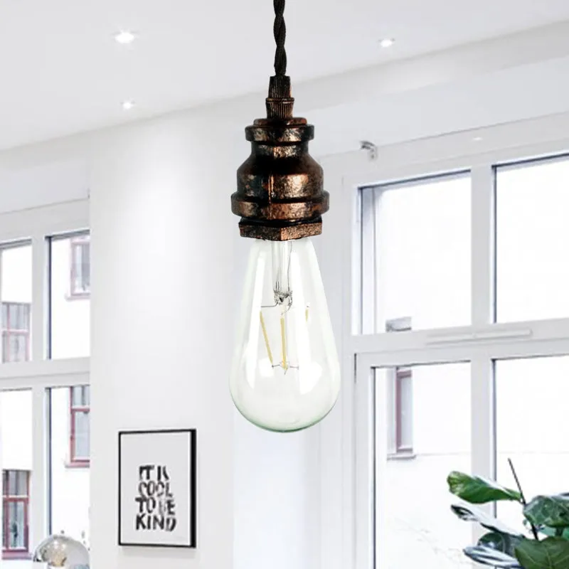 Lampe de brouillard Mini plafonnier suspendu à 1 ampoule, Style Vieux, éclairage suspendu réglable en métal noir/rouille a...