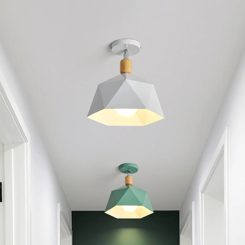 Résistant aux Intempéries Polygon Corridor Semi Flush Light Métallique 1 Ampoule Macaron Lampe de Plafond Rotative en Vert...