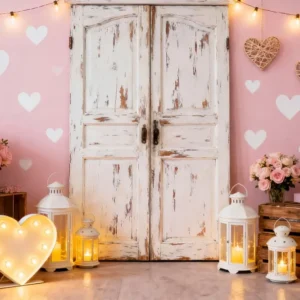Fond rose Saint-Valentin Porte rustique Roses Lanterne Cœur LXX512-64