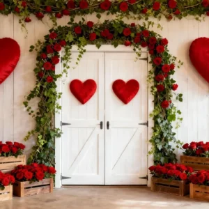 Fond rustique résistant Fond Saint-Valentin Arche florale roses Cœurs LXX512-63