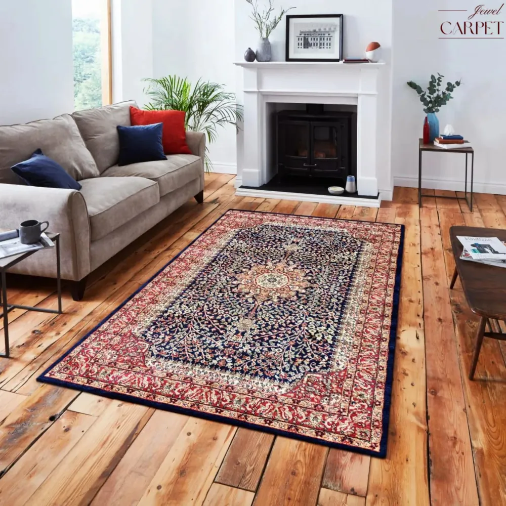 Marine Blue Persian Wool Anti Skid Heavy Rug