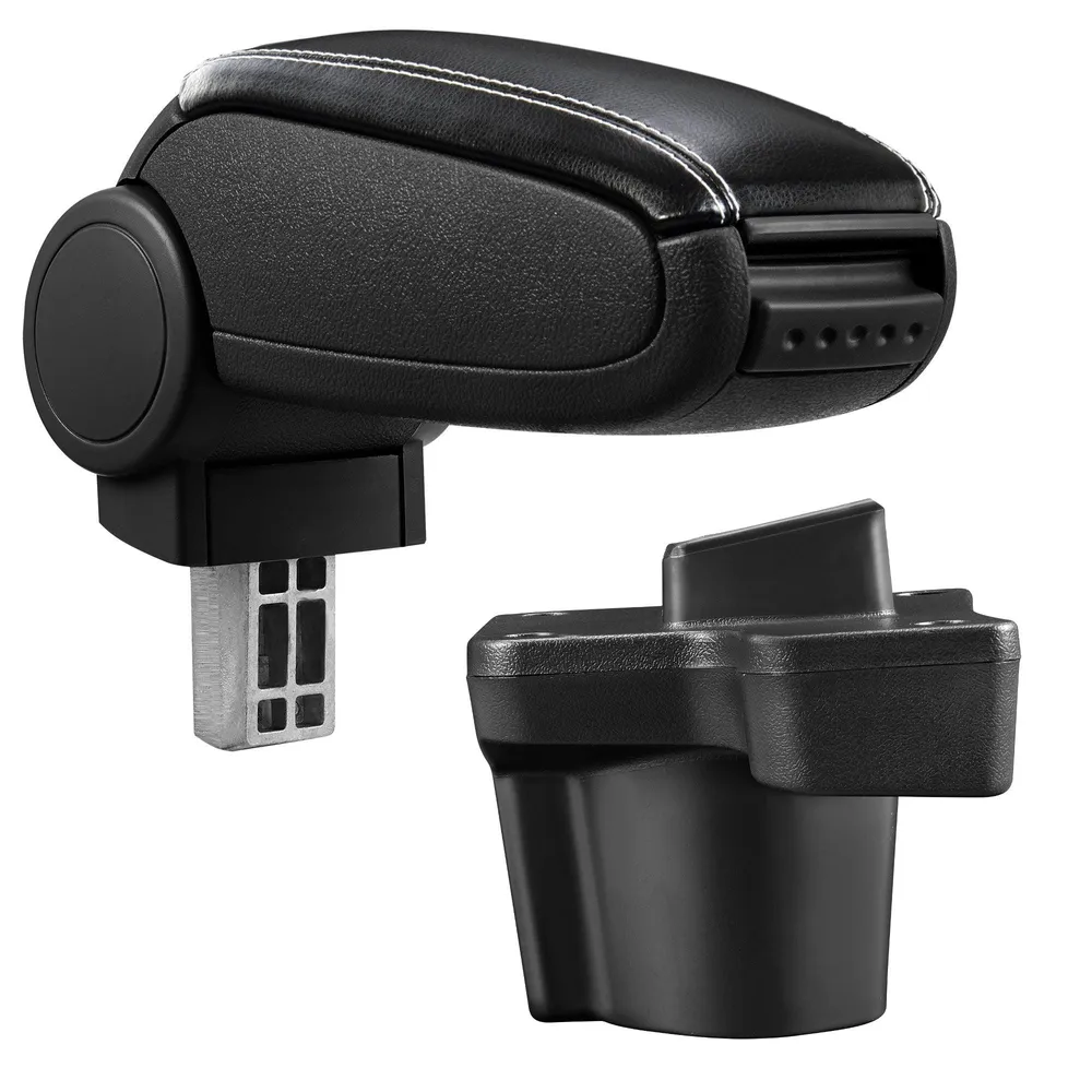 Accoudoir central pour Mazda 2 (Type DJ) avec compartiment rembourré cuir-synthétique noir avec des coutures blancs 03_000...