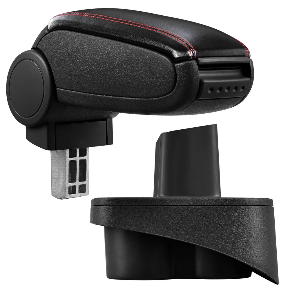Accoudoir central pour Mercedes classe W168 avec compartiment rembourré cuir-synthétique noir avec des coutures rouges 03_...