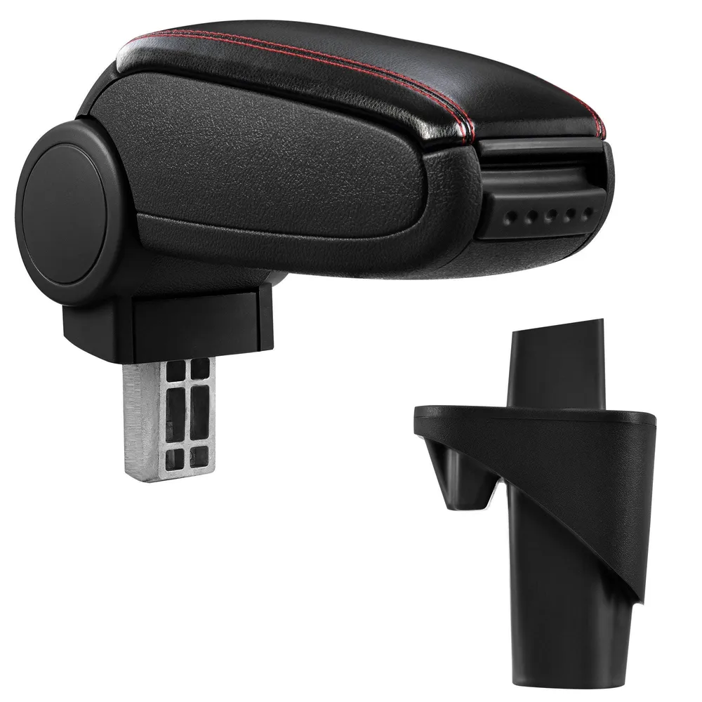 Accoudoir central pour Opel Agila / Suzuki Wagon R+ - avec compartiment - rembourré - cuir-synthétique - noir avec des cou...