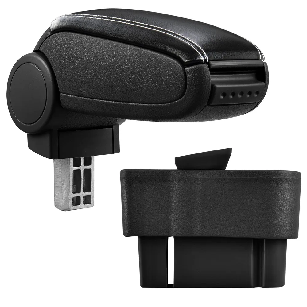 Accoudoir central pour Opel Corsa D avec compartiment rembourré cuir-synthétique noir avec des coutures blancs 03_0000575