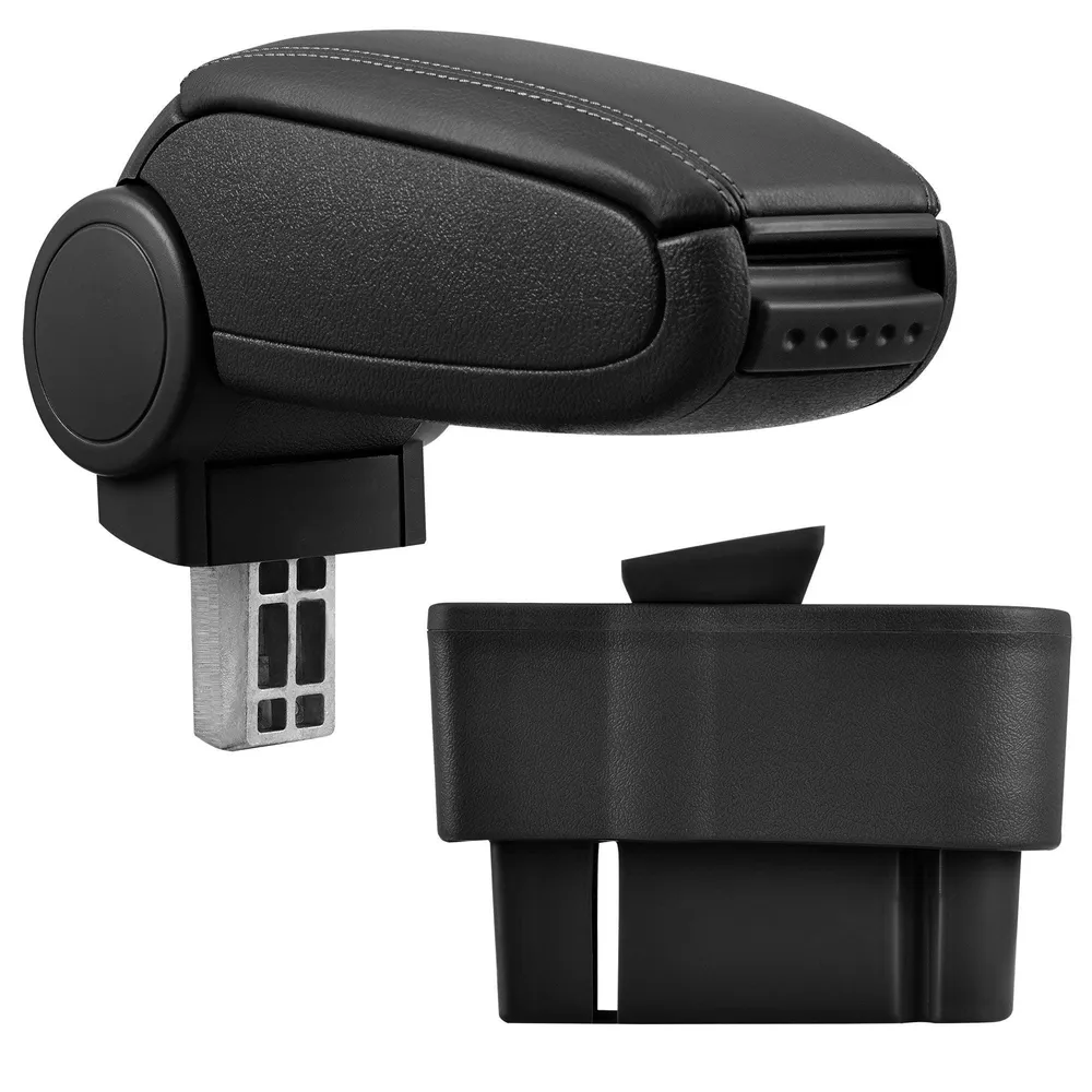 Accoudoir central pour Opel Corsa D avec compartiment rembourré cuir-synthétique noir avec des coutures noirs 03_0000576