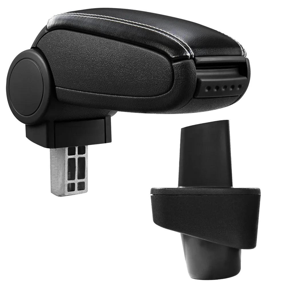 Accoudoir central pour Renault Clio III avec compartiment rembourré cuir-synthétique noir avec des coutures blancs 03_0000636