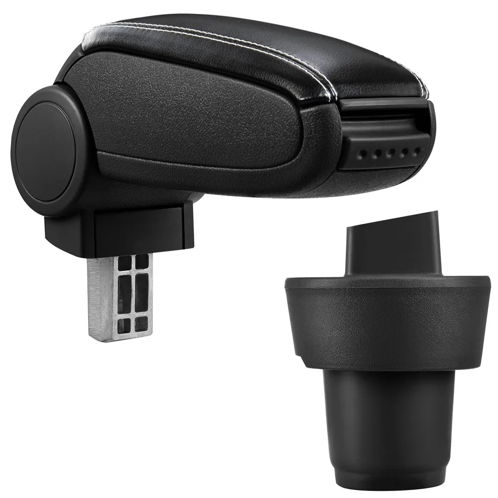 Accoudoir central pour Seat Mii avec compartiment rembourré cuir-synthétique noir avec des coutures blancs 03_0000676