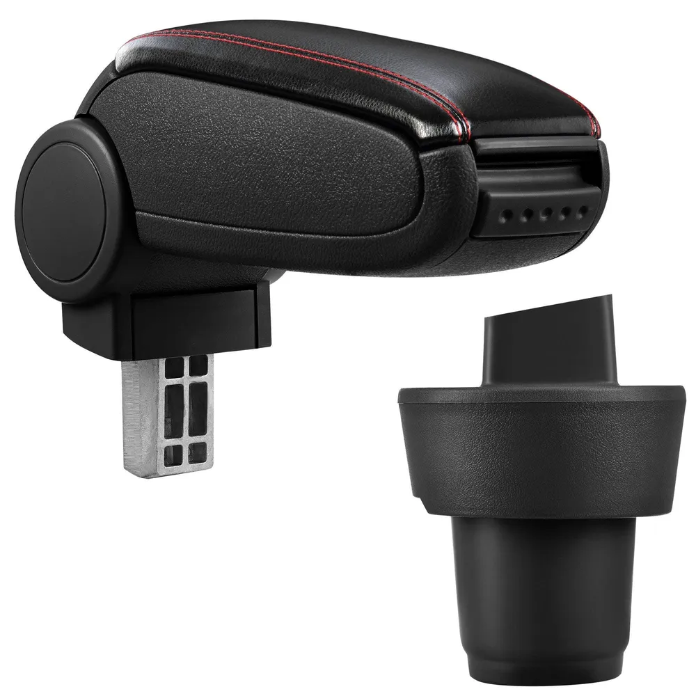 Accoudoir central pour Seat Mii avec compartiment rembourré cuir-synthétique noir avec des coutures rouges 03_0000678