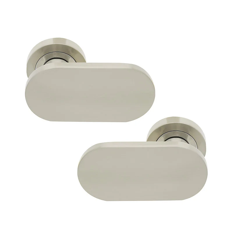 Ensemble poignée de porte sur rosace ovale à visser boucicaut Chrisligne nickel mat gris Ø50mm