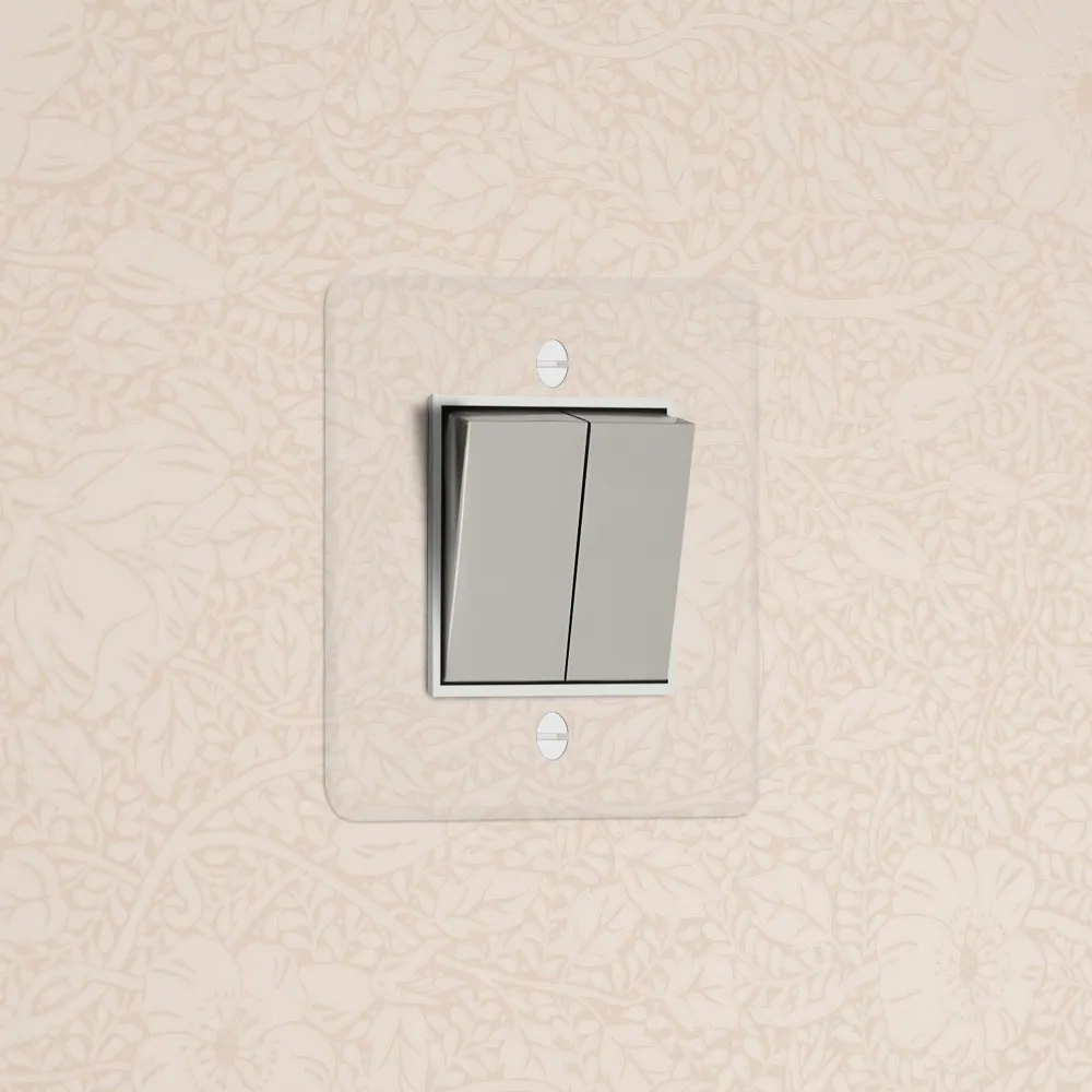Kew Interrupteur Carré Poussoir Minimaliste x2 - Nickel Poli à Transparence | Blanc