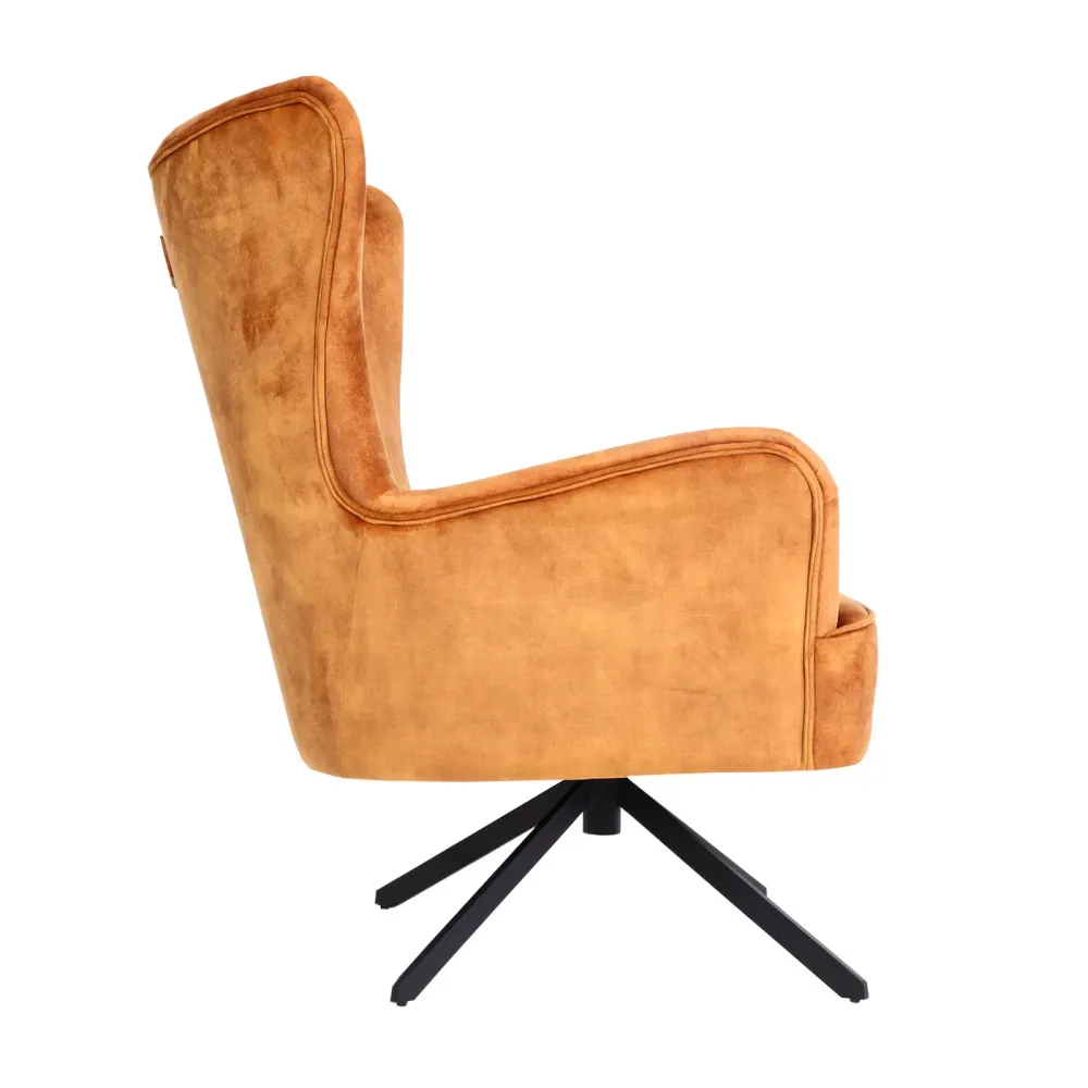 Chaise longue chaise de cocktail rembourrée relaxation assise rotative design vieux velours doré-marron et métal 04_0006390
