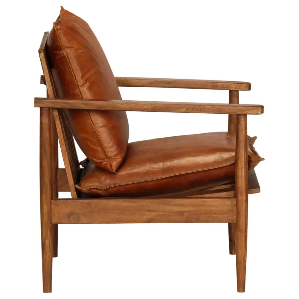 Fauteuil chaise siège lounge design club sofa salon cuir véritable avec bois d'acacia marron 1102146/3 - Compatible Univer...