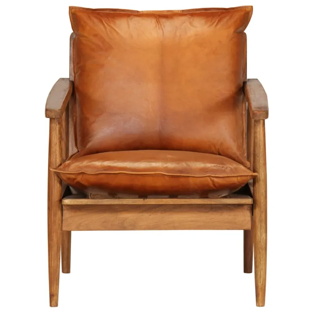 Fauteuil chaise siège lounge design club sofa salon cuir véritable avec bois d'acacia marron 1102146/3 - Compatible Univer...