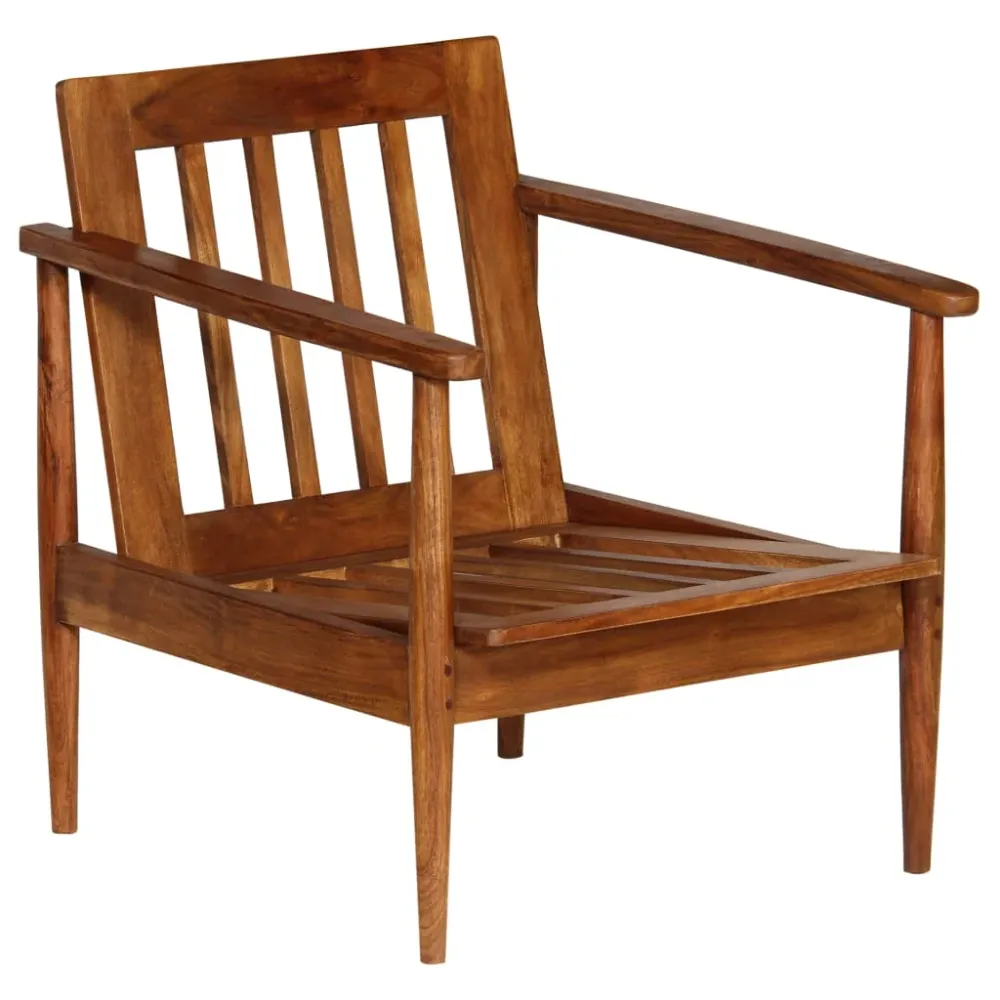 Fauteuil chaise siège lounge design club sofa salon cuir véritable avec bois d'acacia marron 1102146/3 - Compatible Univer...