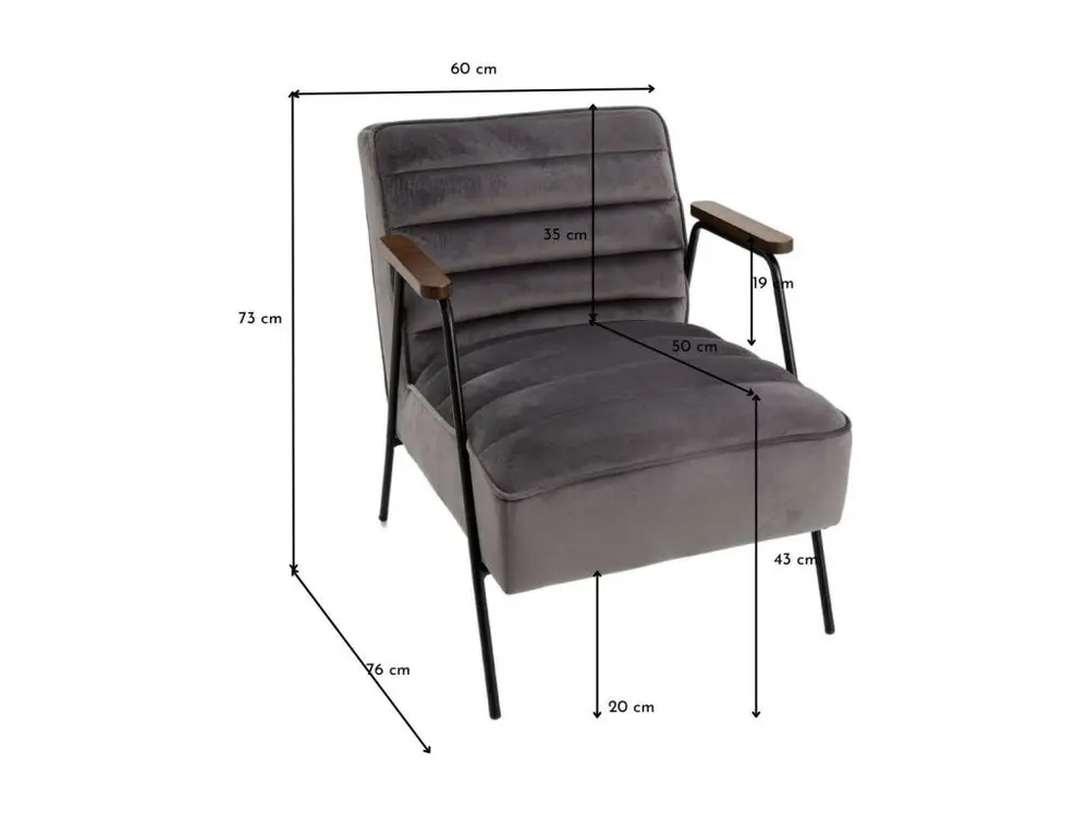 Fauteuil Hutch velours gris avec fixation universelle