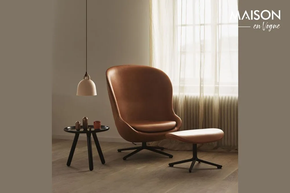 Fauteuil rotatif en cuir marron Hyg Normann Copenhagen - 108cm - Compatible Universelle