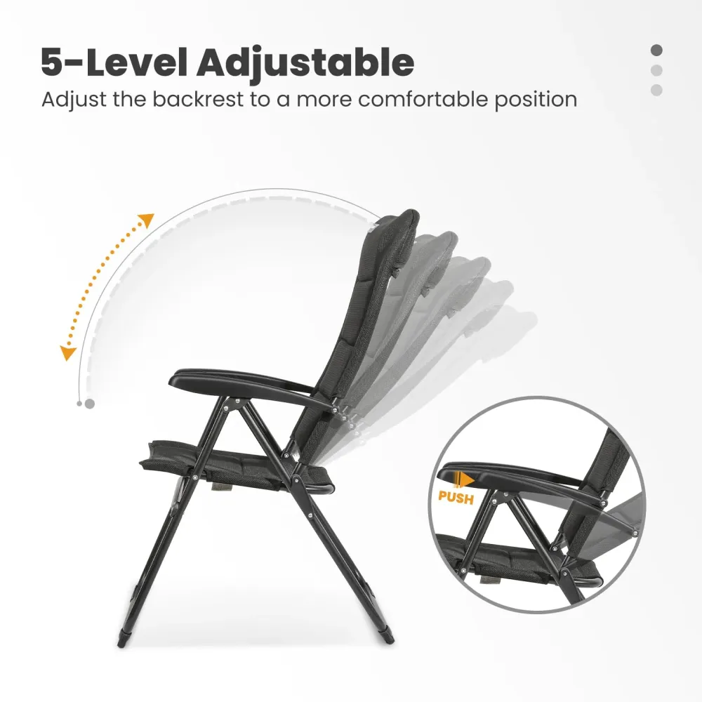 HOMECALL 3D Mesh Cover Recliner Adjustable 5 Position Armrest Garden Chair Alliage léger Caravan Folding Chair avec garant...