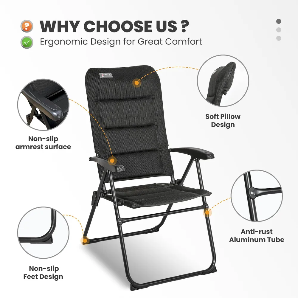 HOMECALL 3D Mesh Cover Recliner Adjustable 5 Position Armrest Garden Chair Alliage léger Caravan Folding Chair avec garant...