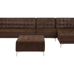 Left Hand Combinable Faux Leather Sofa Ottoman Brown ABERDEEN