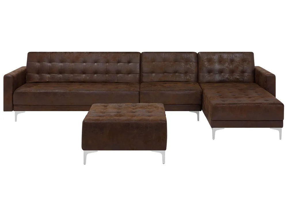 Left Hand Combinable Faux Leather Sofa Ottoman Brown ABERDEEN